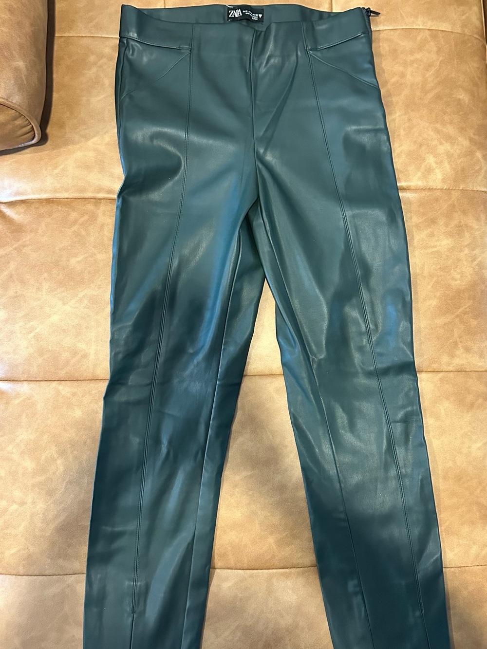 Zara Men's Teal Faux Leather Trousers